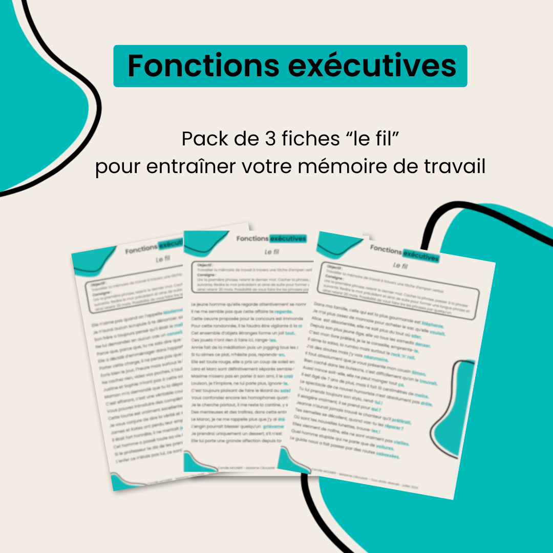 Le fil - Pack de 3 fiches - Fonctions exécutives (mémoire de travail)