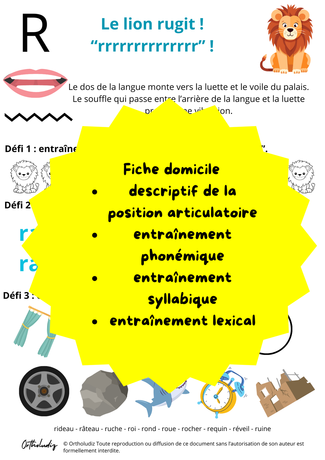 Fiche entrainement à domicile R position initiale thème lion