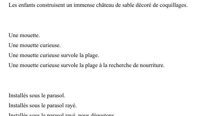 Phrases en pyramide, thème plage / été