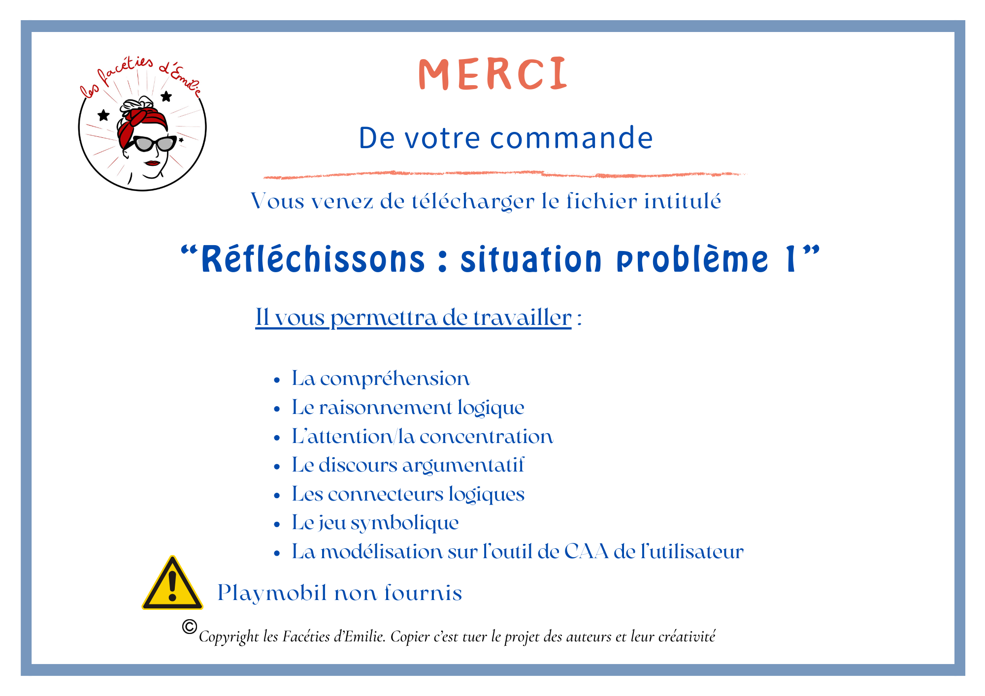Réfléchissons : situation problème avec des Playmobils