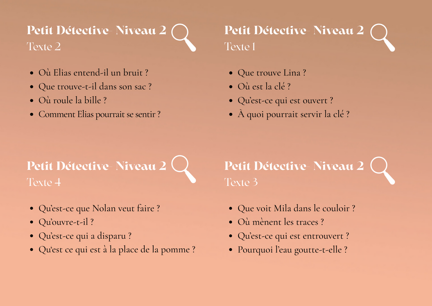 "Petits Détectives" Ensemble de cartes pour la Compréhension de texte simples