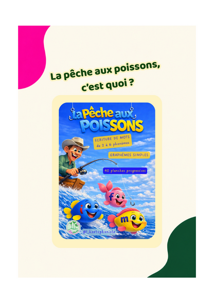 La pêche aux poisSONS - le livret, les poissons aimantés, la boîte et la canne à pêche