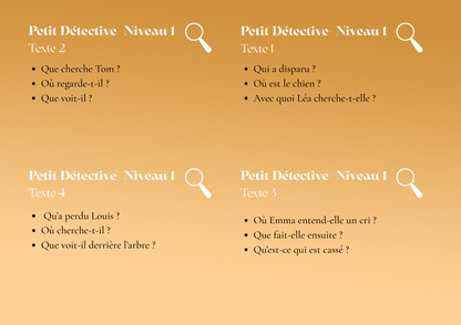 "Petits Détectives" Ensemble de cartes pour la Compréhension de texte simples