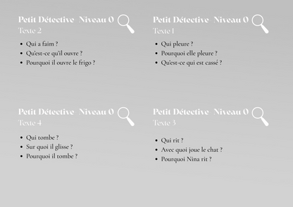 "Petits Détectives" Ensemble de cartes pour la Compréhension de texte simples