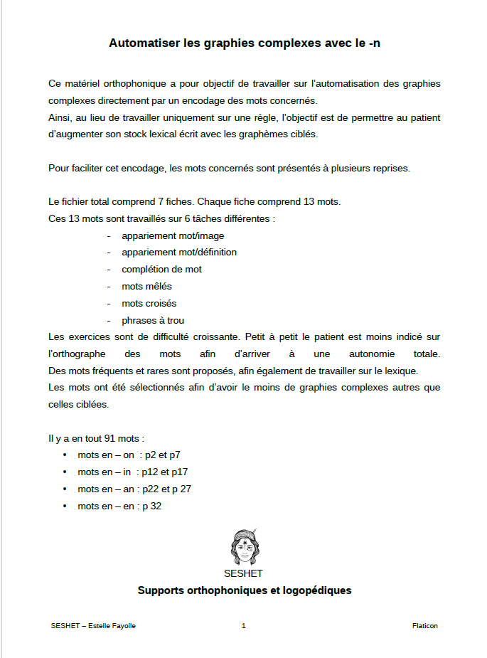 Automatiser les graphies complexes: mots avec le -n