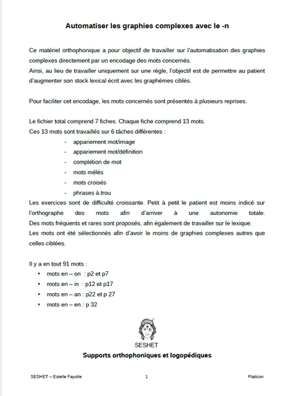 Automatiser les graphies complexes: mots avec le -n (PDF)