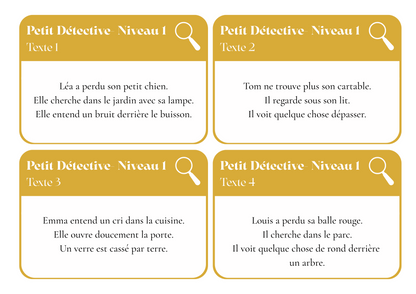 "Petits Détectives" Ensemble de cartes pour la Compréhension de texte simples
