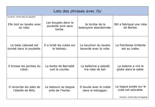 Boîte de Loto des phrases