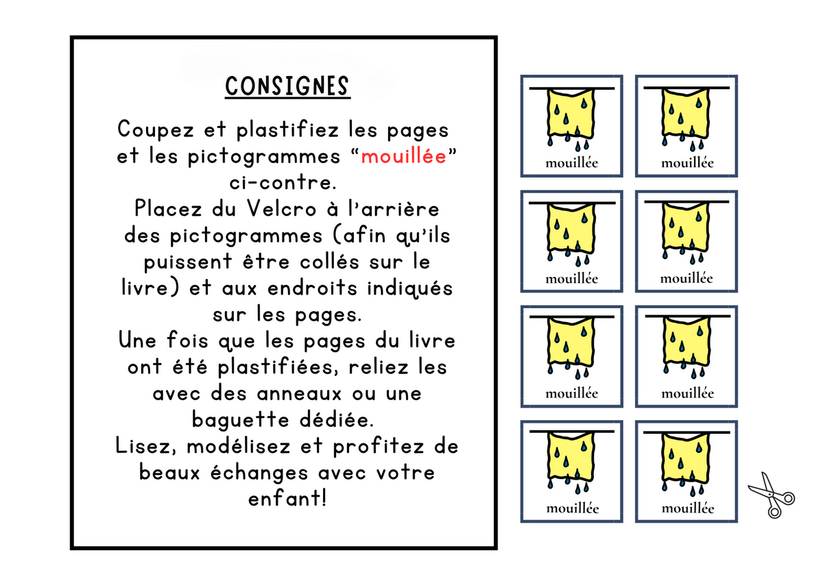 Livre Adapté en CAA, Adjectif "mouillée"