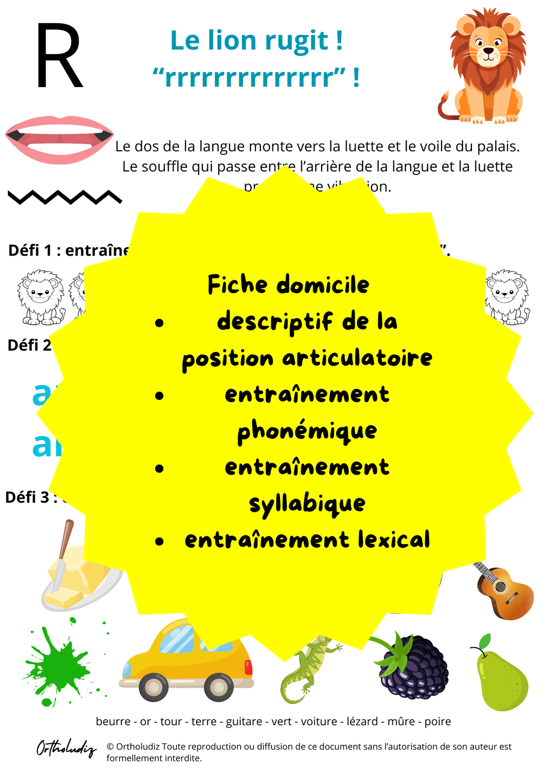 Fiche entrainement à domicile R final thème lion