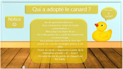 Qui a adopté le canard? (jeu de cache)