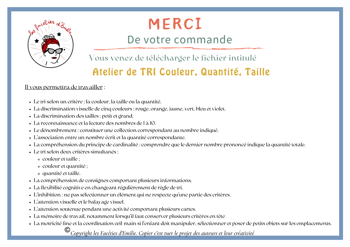Atelier de tri : couleur, taille et quantité