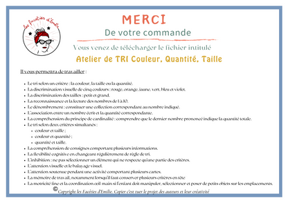 Atelier de tri : couleur, taille et quantité